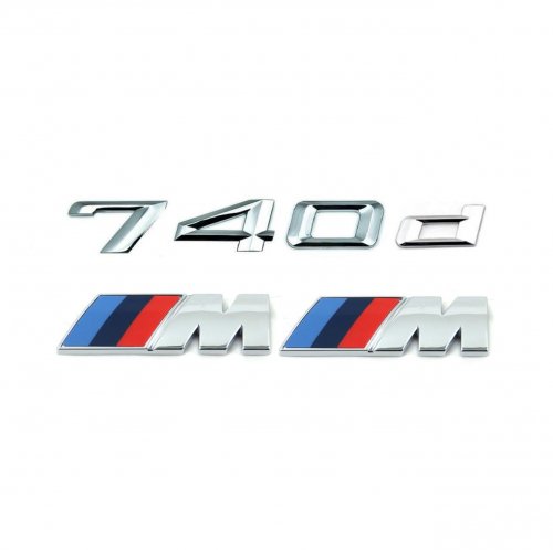 Комплект: шильдик на багажник BMW 740d + 2 эмблемы на крыло - фото