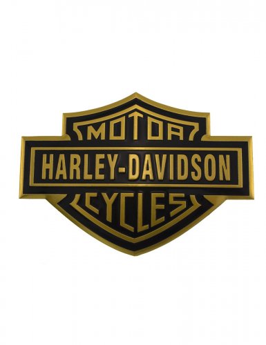 Эмблема Harley-Davidson черно-золотистая алюминиевая - фото