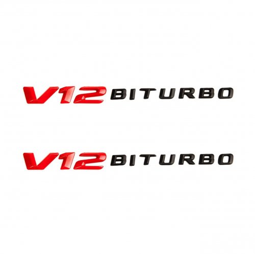 Комплект: шильдик на крыло V12 Biturbo красно-черный 2 шт. - фото