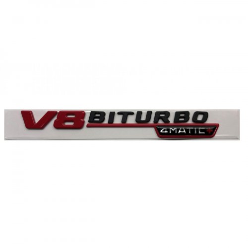 Комплект: эмблема на крыло V8 biturbo 4matic+ красно-черная - фото фото 3
