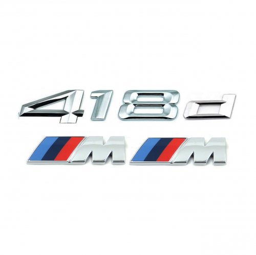 Комплект: шильдик на багажник BMW 418d + 2 эмблемы на крыло - фото