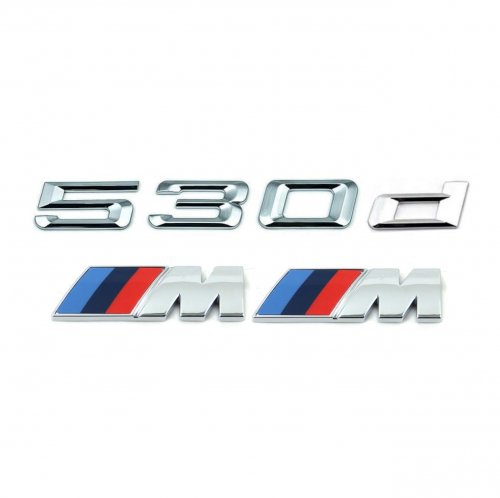 Комплект: шильдик на багажник BMW 530d + 2 эмблемы на крыло - фото