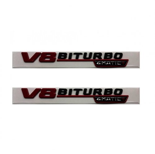 Комплект: эмблема на крыло V8 biturbo 4matic+ красно-черная - фото